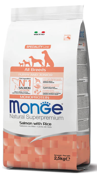 Monge All Breed Puppy & Junior Salmon with Rice- 2.5kg (Best Before 18-11-2025)