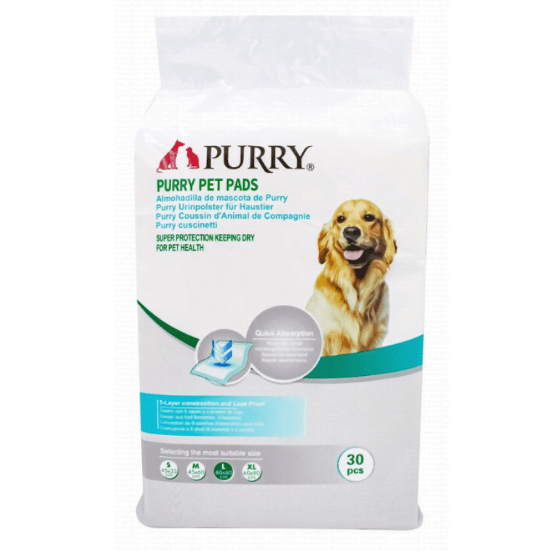 Purry Pet Training Pads Quick Absorbent, Leak Proof And 5 Layer With Floor Sticker 60x60Cm-30pcs