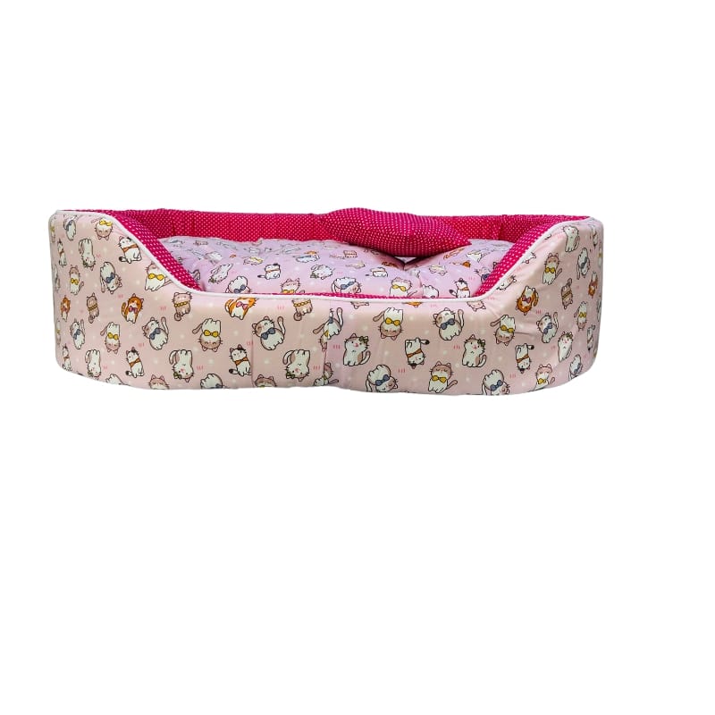 Coco Kindi Washable Oval Shape Cotton Bed -Size #2 Cat Pattern