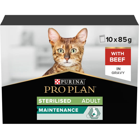 Proplan Sterilised Wet Cat Food With Beef In Gravy 10x85g