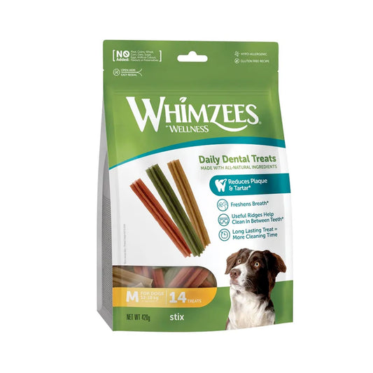 Whimzees Stix mix (Brown / Green / Orange) Dental Dog Treats Medium (12+2pcs) -420g